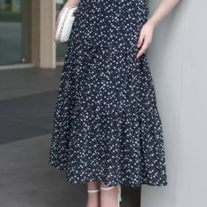 Chân váy voan midi dáng A 3 tầng có túi