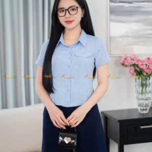 Sơ mi lụa kẻ caro xanh đỏ