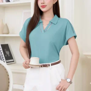 Áo Thun Cotton Cổ V Phối Ren Cardina