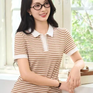 Áo Polo Nữ Cotton Kẻ Phối Ren Cardina