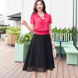 Áo sơ mi lụa họa tiết thanh lịch