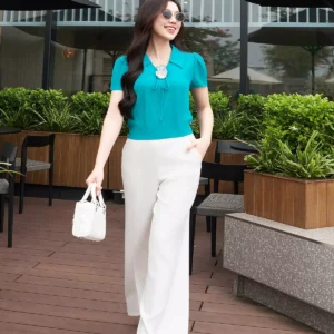 Áo sơ mi lụa họa tiết thanh lịch