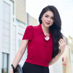 Áo sơ mi lụa họa tiết thanh lịch