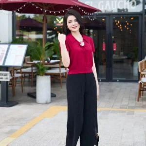 Áo sơ mi lụa họa tiết thanh lịch