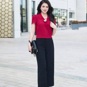 Áo sơ mi lụa họa tiết thanh lịch