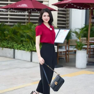 Áo sơ mi lụa họa tiết thanh lịch