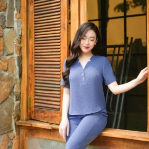 Bộ đồ mặc nhà đũi vân mây