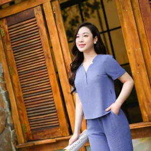 Bộ đồ mặc nhà đũi vân mây