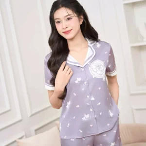 Pijama Lua Satin Cardina Quan Dai Hoa Tiet Tim
