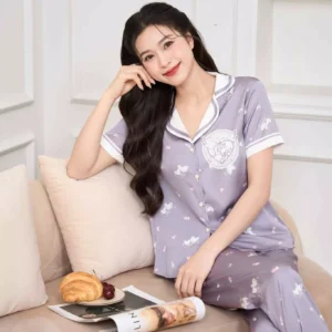 Pijama Lua Satin Cardina Quan Dai Hoa Tiet Tim