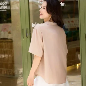 Áo sơ mi đũi tơ Cardina dáng suông cổ ve