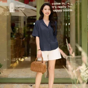 Áo sơ mi đũi tơ Cardina dáng suông cổ ve