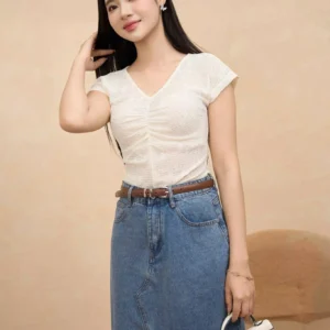 Áo ren nữ cổ V nhún ngực Cardina