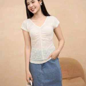 Áo ren nữ cổ V nhún ngực Cardina