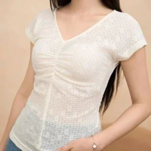 Áo ren nữ cổ V nhún ngực Cardina