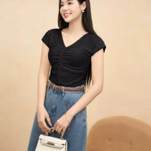 Áo ren nữ cổ V nhún ngực Cardina