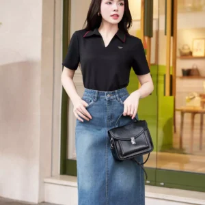 Áo Polo Cotton Lạnh Luperi Phối Lé Cổ Bo Gấu