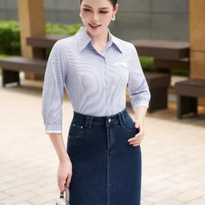 áo sơ mi kẻ cổ đức dáng suông