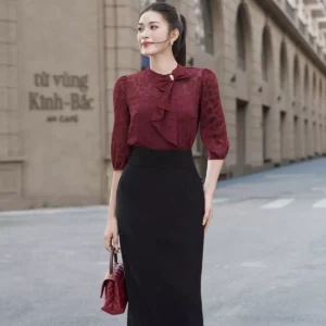 Áo Sơ Mi Cổ Tròn Nơ LUPERI Thanh Lịch