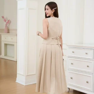 Set Đũi Gile Chân Váy Midi Xếp Ly