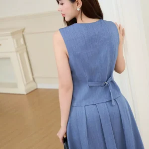 Set Đũi Gile Chân Váy Midi Xếp Ly