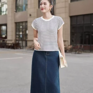 Chân váy jeans dáng A dài trẻ trung