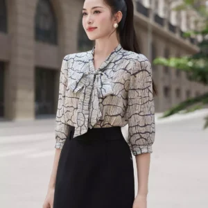 Áo sơ mi cổ nơ dáng suông thanh lịch