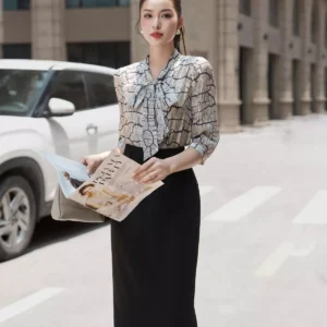 Áo sơ mi cổ nơ dáng suông thanh lịch