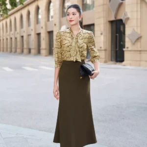 Áo sơ mi cổ nơ dáng suông thanh lịch