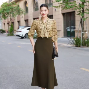 Áo sơ mi cổ nơ dáng suông thanh lịch