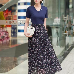 Chân váy midi LUPERI voan xếp ly nhỏ dáng A cao cấp