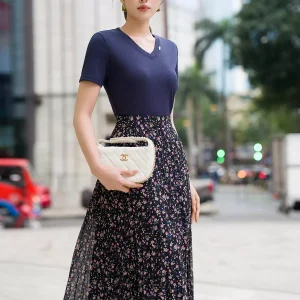 Chân váy midi LUPERI voan xếp ly nhỏ dáng A cao cấp