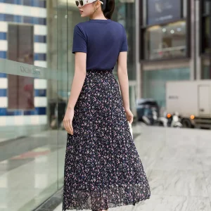 Chân váy midi LUPERI voan xếp ly nhỏ dáng A cao cấp