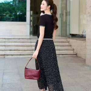 Chân váy midi LUPERI voan xếp ly nhỏ dáng A cao cấp