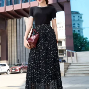 Chân váy midi LUPERI voan xếp ly nhỏ dáng A cao cấp