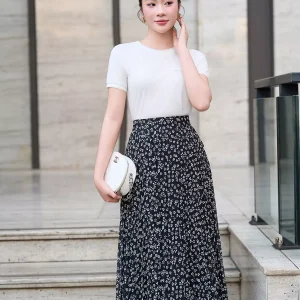 Chân váy midi LUPERI voan xếp ly nhỏ dáng A cao cấp