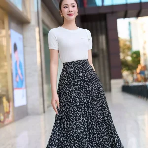 Chân váy midi LUPERI voan xếp ly nhỏ dáng A cao cấp