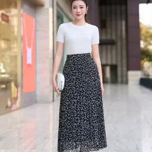 Chân váy midi LUPERI voan xếp ly nhỏ dáng A cao cấp