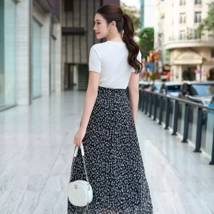 Chân váy midi LUPERI voan xếp ly nhỏ dáng A cao cấp