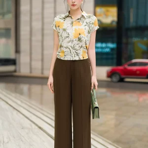 Áo sơ mi LUPERI hoa vàng tay cánh rơi trẻ trung